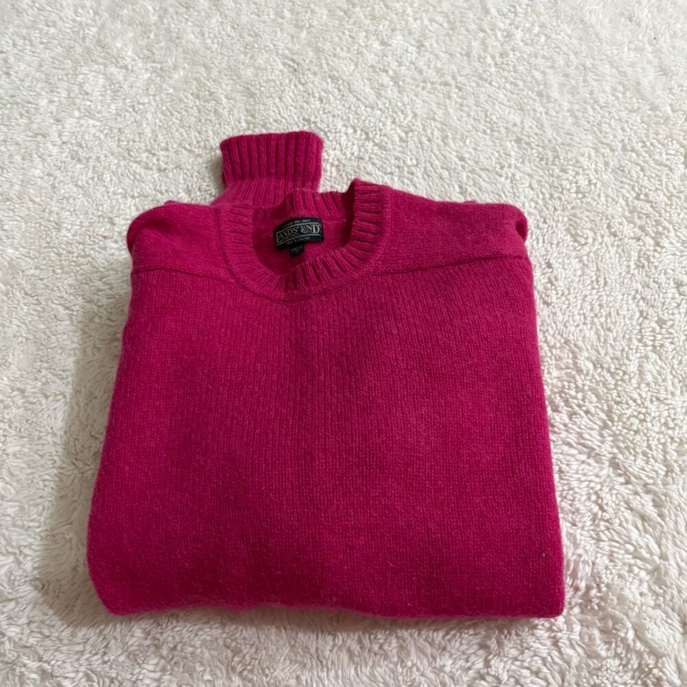 VTG Lands End Mens Wool Sweater Fuchsia Pink Pullover M Gorpcore Outdoors Preppy - Picture 1 of 6